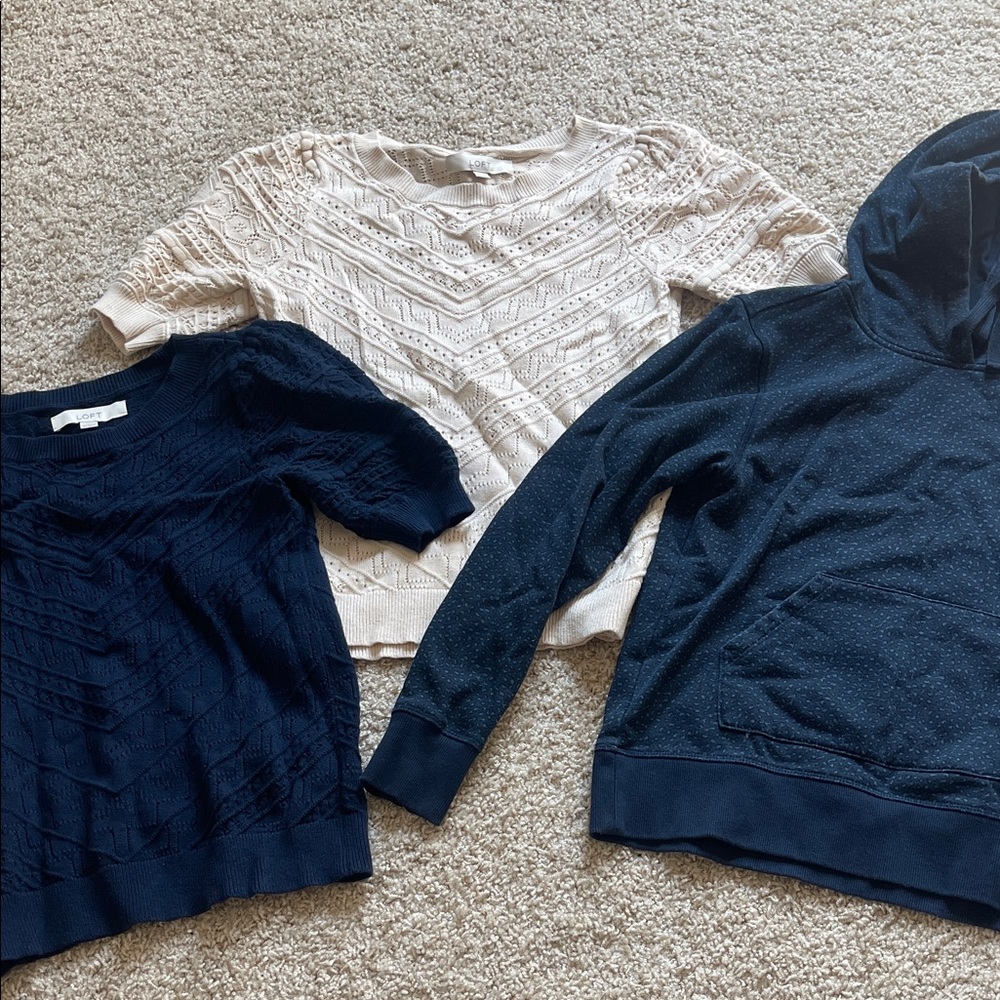Lot of LOFT crochet tops + hoodie
